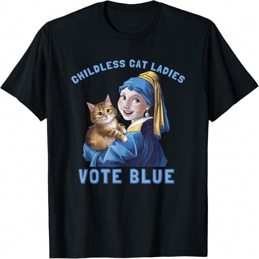 CHILDLESS CAT LADIES VOTE BLUE Girl With A Pearl Women's T-Shirt