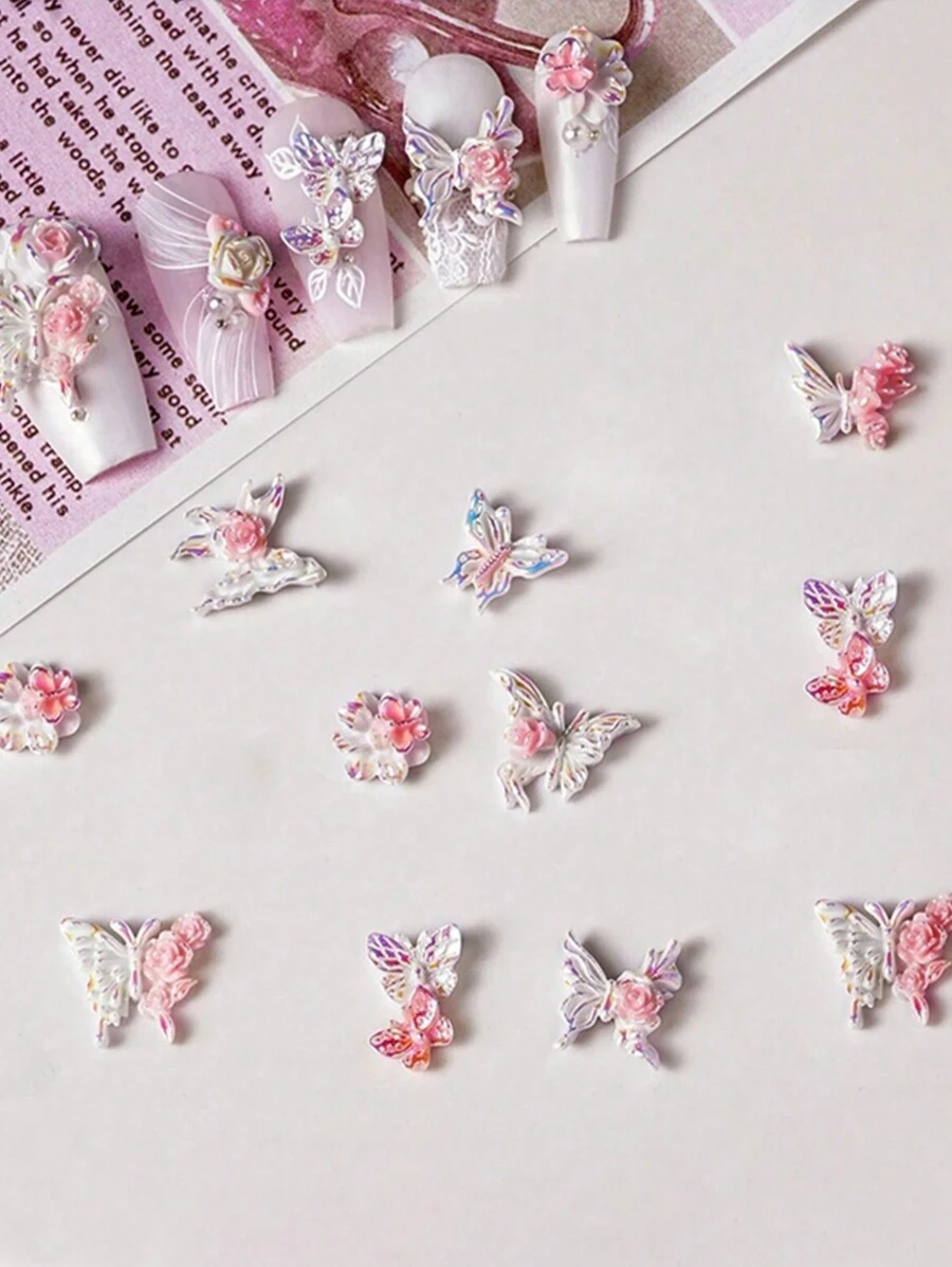 10PCS Super Beautiful Nail Accessories, Rose And Butterfly Style Nail Accessories, Super Beautiful Nail Accessories