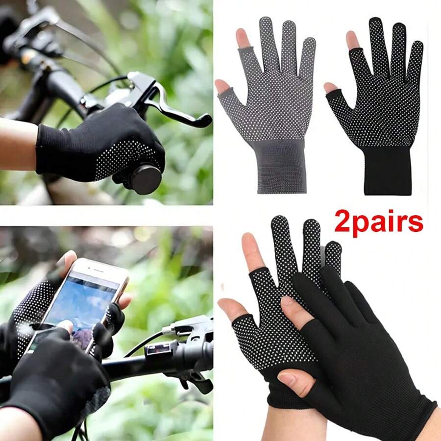 2 pares de guantes finos de primavera para ciclismo al aire libre, protección solar para hombres y mujeres, anti-ultravioleta, conducción, pantalla táctil, media-dedo, para pesca y trabajo