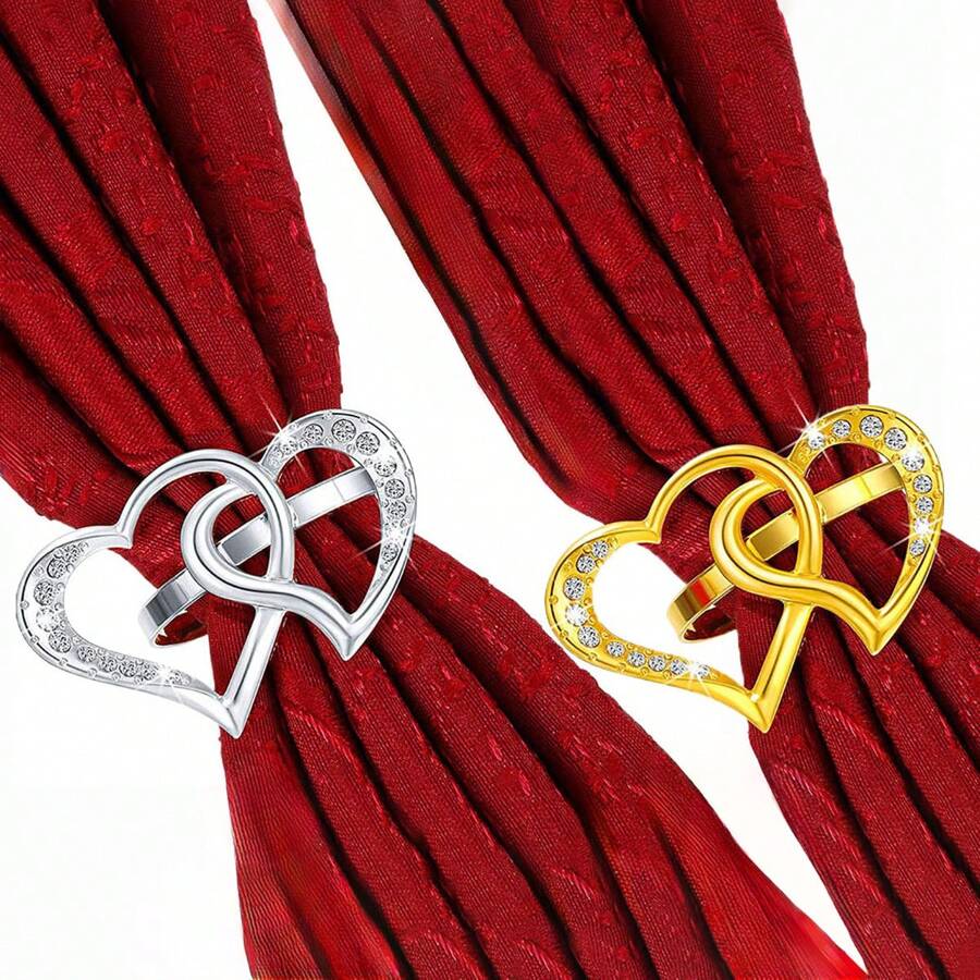 2 stuks metalen servetringen in de vorm van een hart, gepolijst, effen kleur, romantisch thema tafeldecoratie voor Valentijnsdag, Moederdag, bruiloft, jubileum, feest