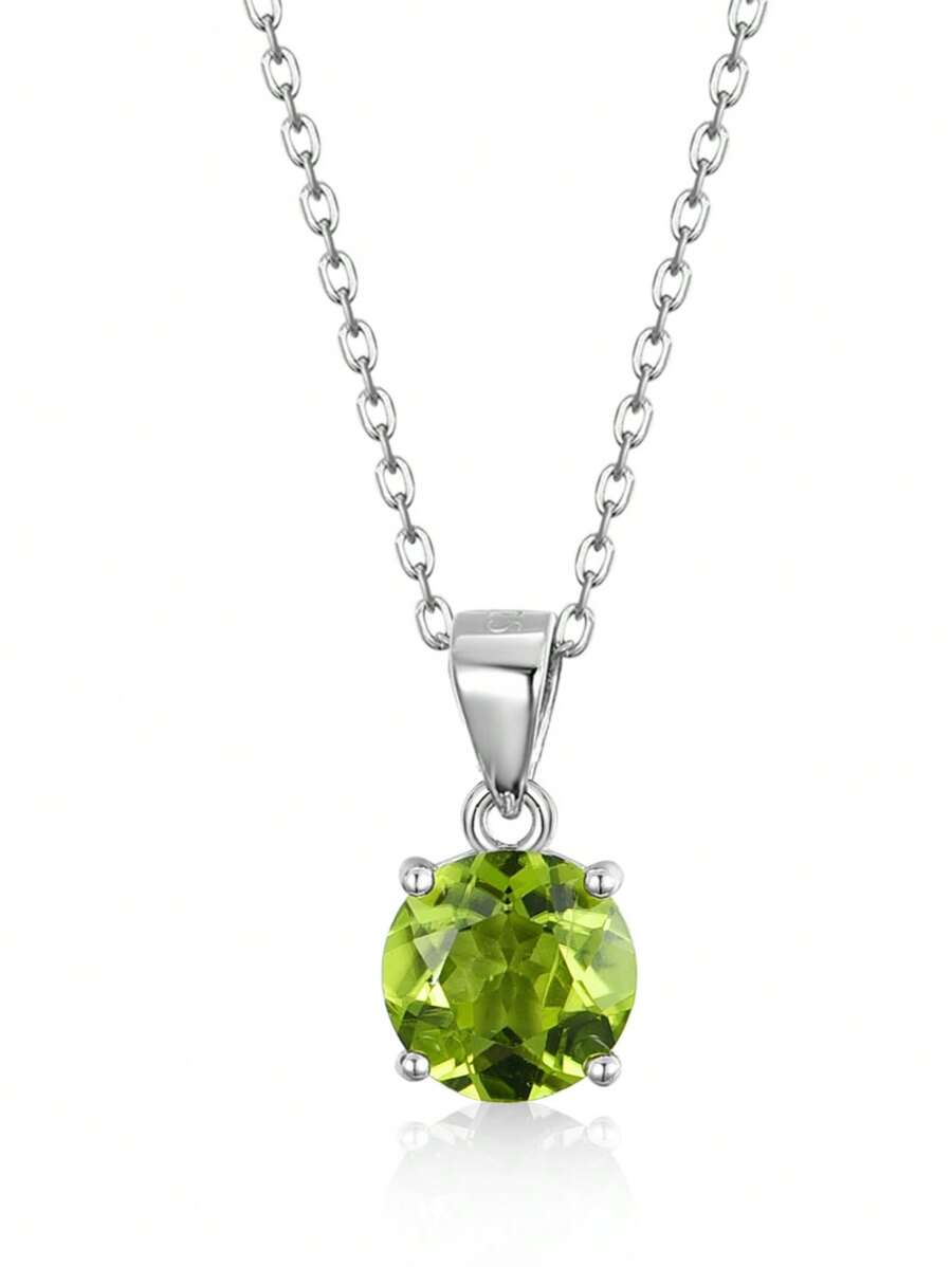 1pc Fashionable Minimalist 925 Sterling Silver Multi-Color Natural Stone Pendant Necklace, Suitable For Women's Daily Wear/Gift/Party