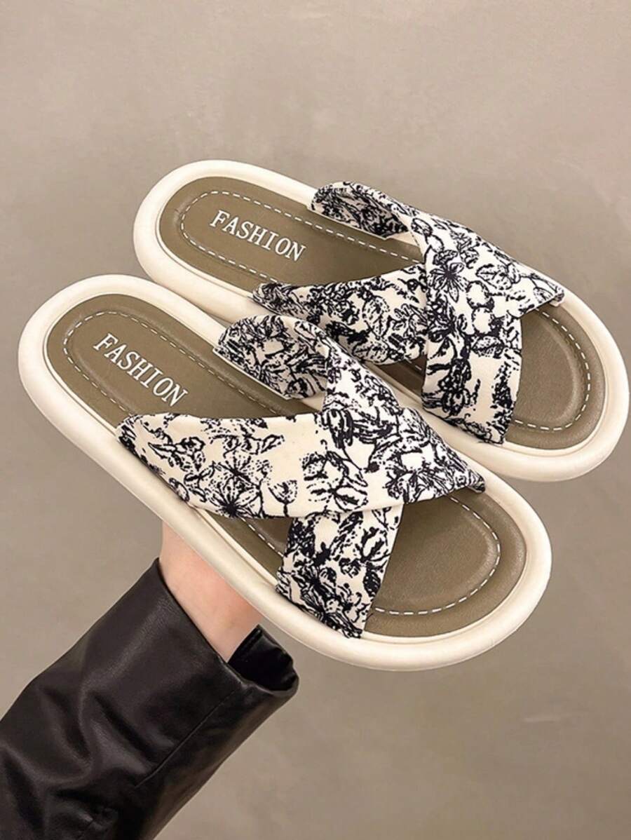Sandalias de mujer de estilo chino con correa cruzada gruesa de 3,0 cm, tela suave, amigable con la piel, de moda, antideslizante, desgaste, zapatos de playa