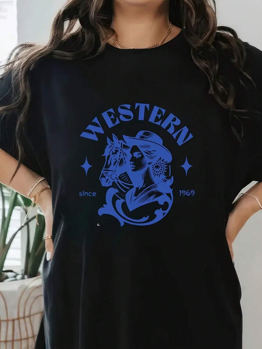 100% Cotton T-Shirt Women's Letter Print Short-Sleeved T-Shirt, COWGIRL Short-Sleeved, Fashionable And Versatile Tops