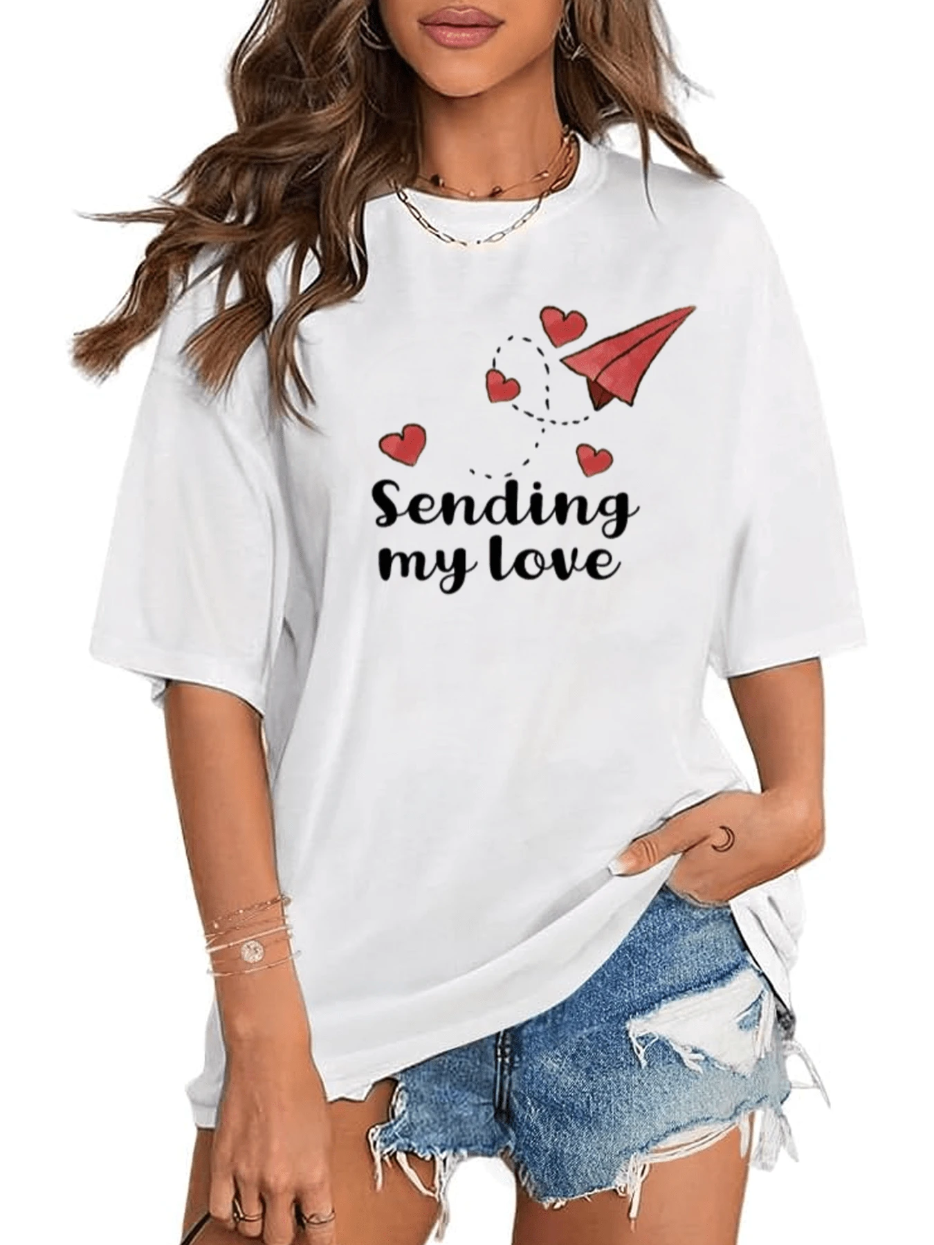 Payeah Valentine's Day Sending My Love Women's Pure Cotton Short Sleeved T-Shirt 1 Pcs 220g Heavy Cotton T Shirt