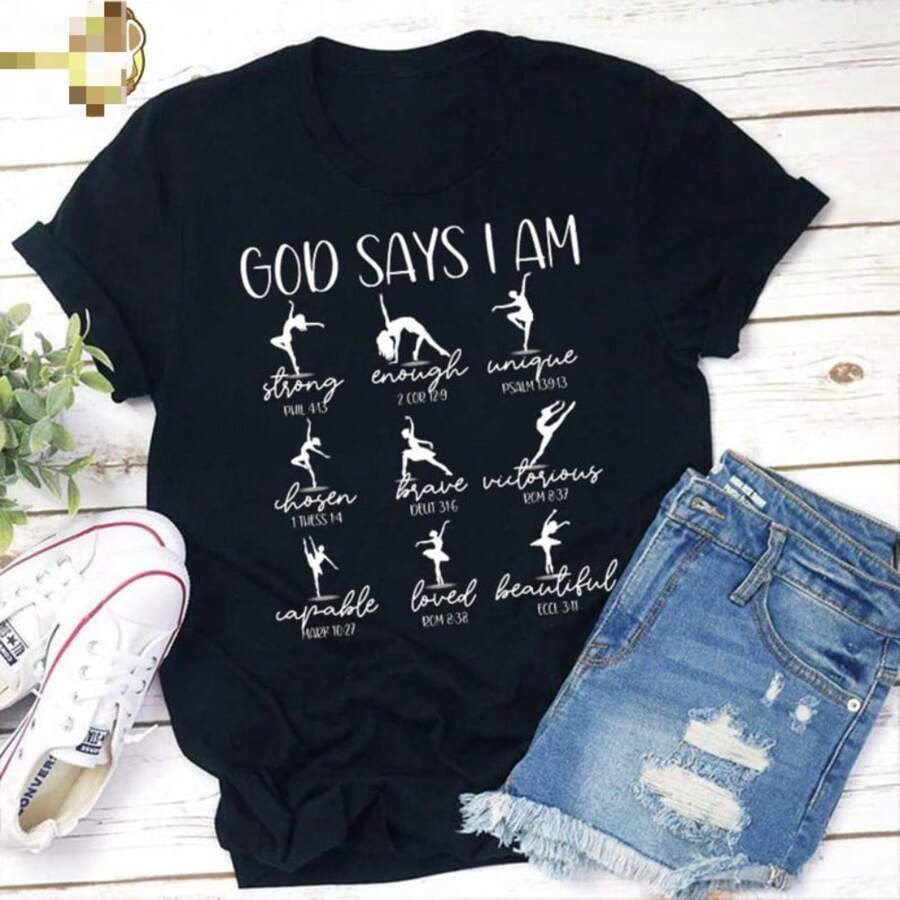 God Says I Am Dancer Teacher Vintage T-Shirt, Teacherlife Shirt, Teacher Shirt Dance Teacher Shirts Teacher Gift, Dancer Shirt Fashion T-Shirt Short-Sleeved Summer Round Neck Top Comfortable Cotton Valentine's Day Gift For Girlfriend