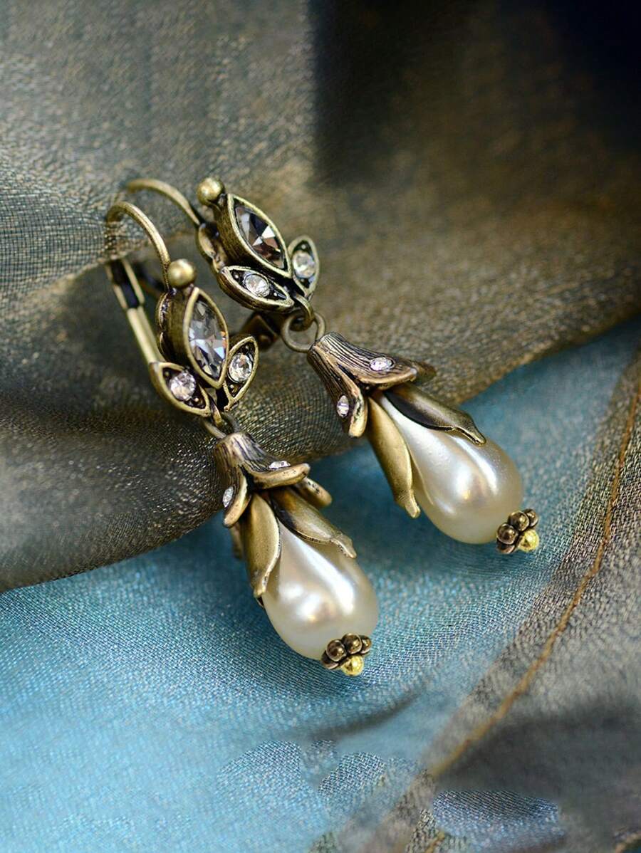 2 peças Vintage Elegante Estilo Palácio Liga de Cobre Multi-Color Folha & Zircônia Brincos Gota de Água, Adequados Para Festas E Trajes Diários