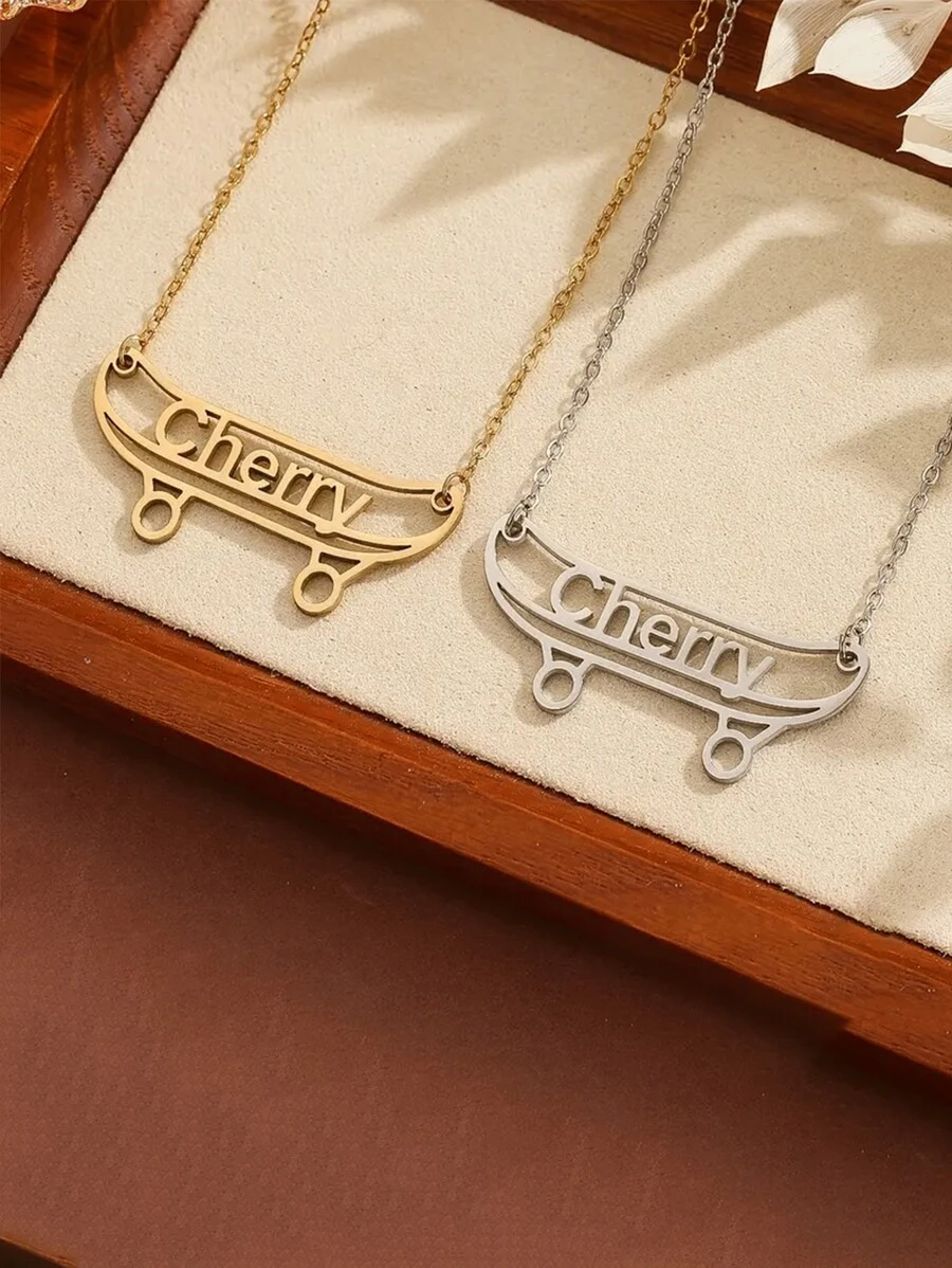 Custom Skateboard Name Necklace - Stainless Steel, Sports And Fashion Daily Decoration, Street Accessories