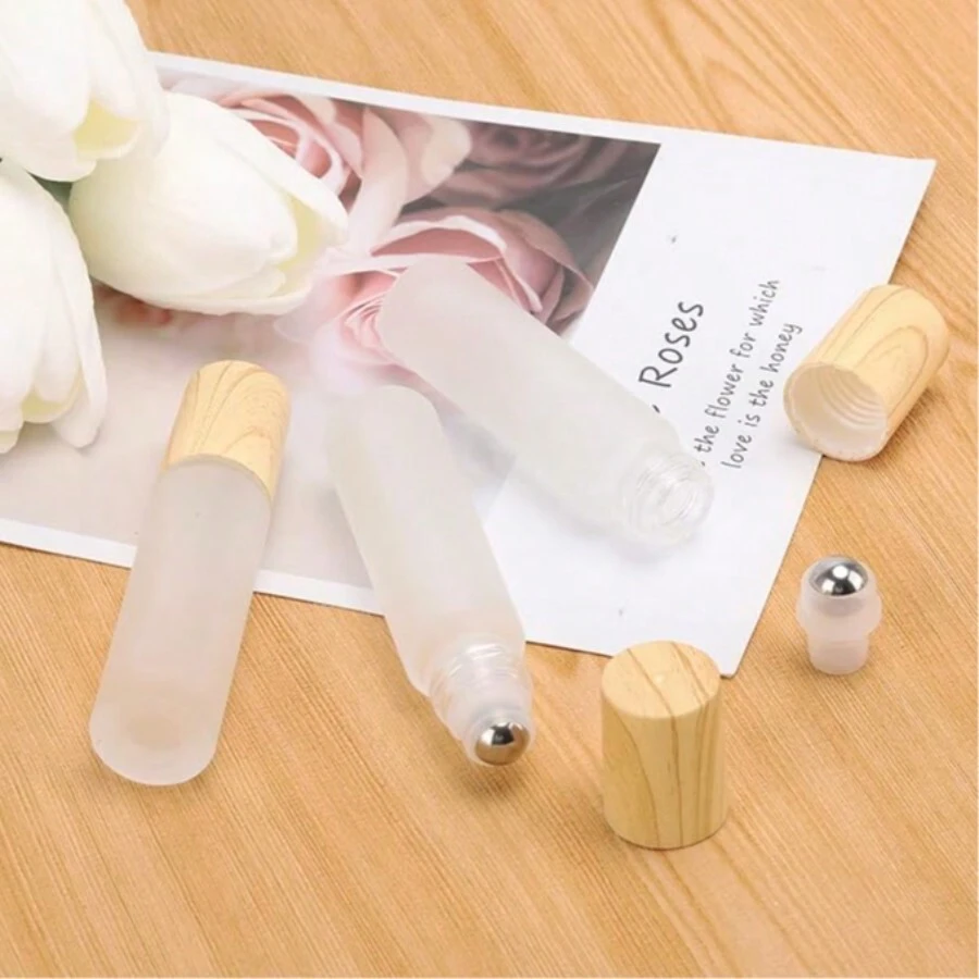 Set de 6 piezas/12 piezas Botellas de vidrio rellenables de 10 ml con bolas roladoras de acero inoxidable para aceites esenciales, muestras de perfume