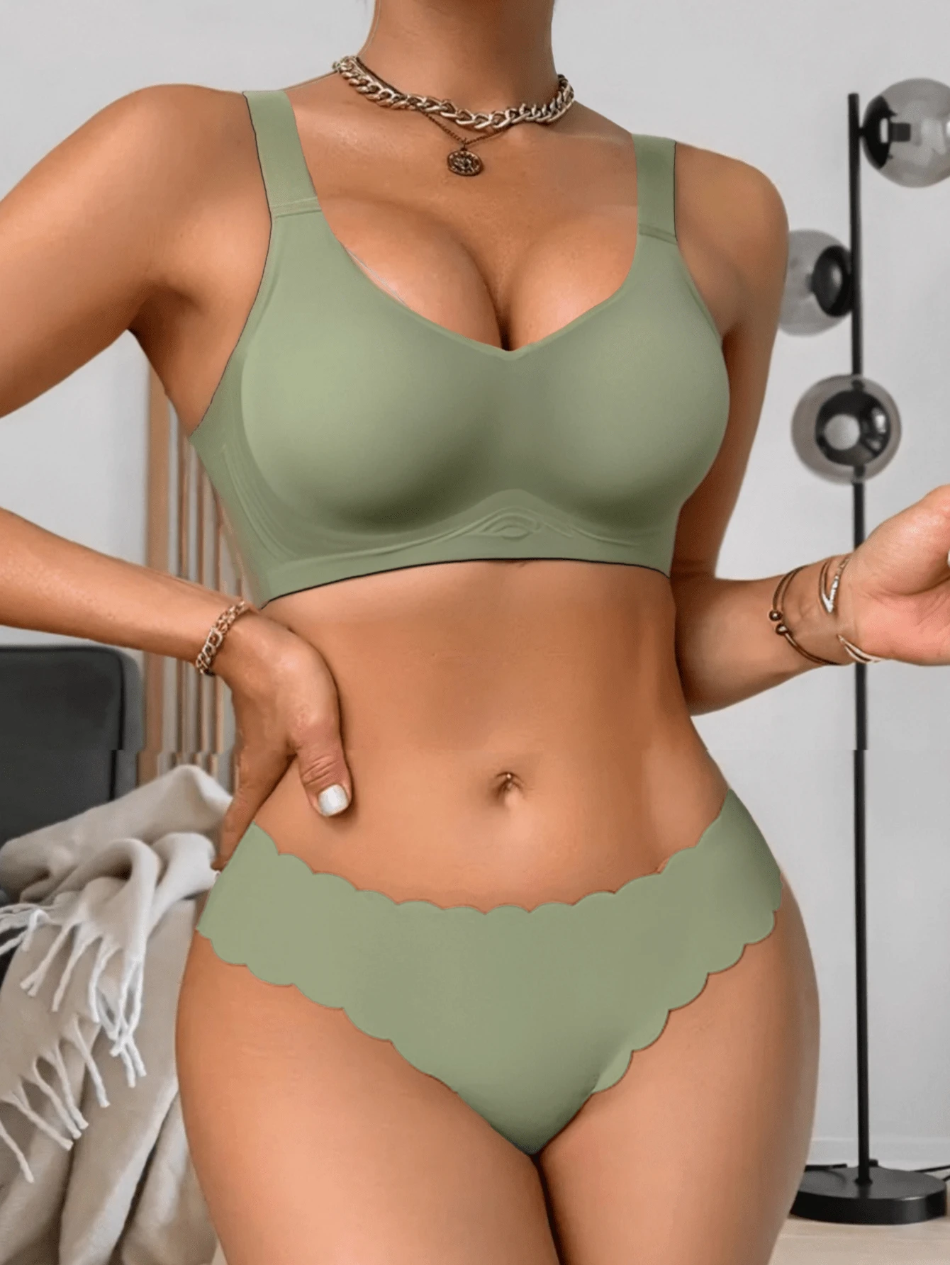 1 Set Sujetador push up sin costuras con aros anticalda para mujer