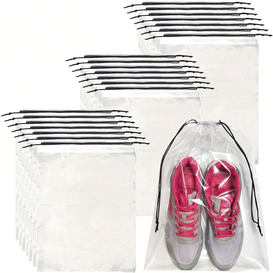 10pcs Travel Shoe Bags, Large Transparent Travel Shoe Packing Bags, Clear Plastic Drawstring Shoe Dust Bags, Portable Shoe Storage Bags With Rope, Unisex