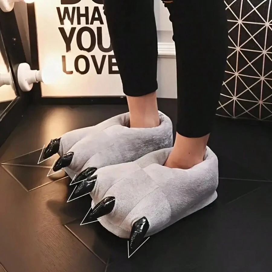 Soft & Warm Monster Dinosaur Claw Slippers, Casual Indoor Slippers For Home Wear, Winter