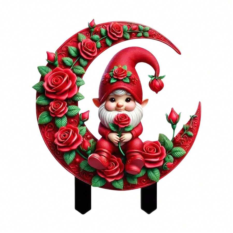 Garden Stake Outdoor Decoration, Valentine's Day Gnome Acrylic Garden Stakes Outdoor Garden Decor Fairy Art Lawn Garden Stake