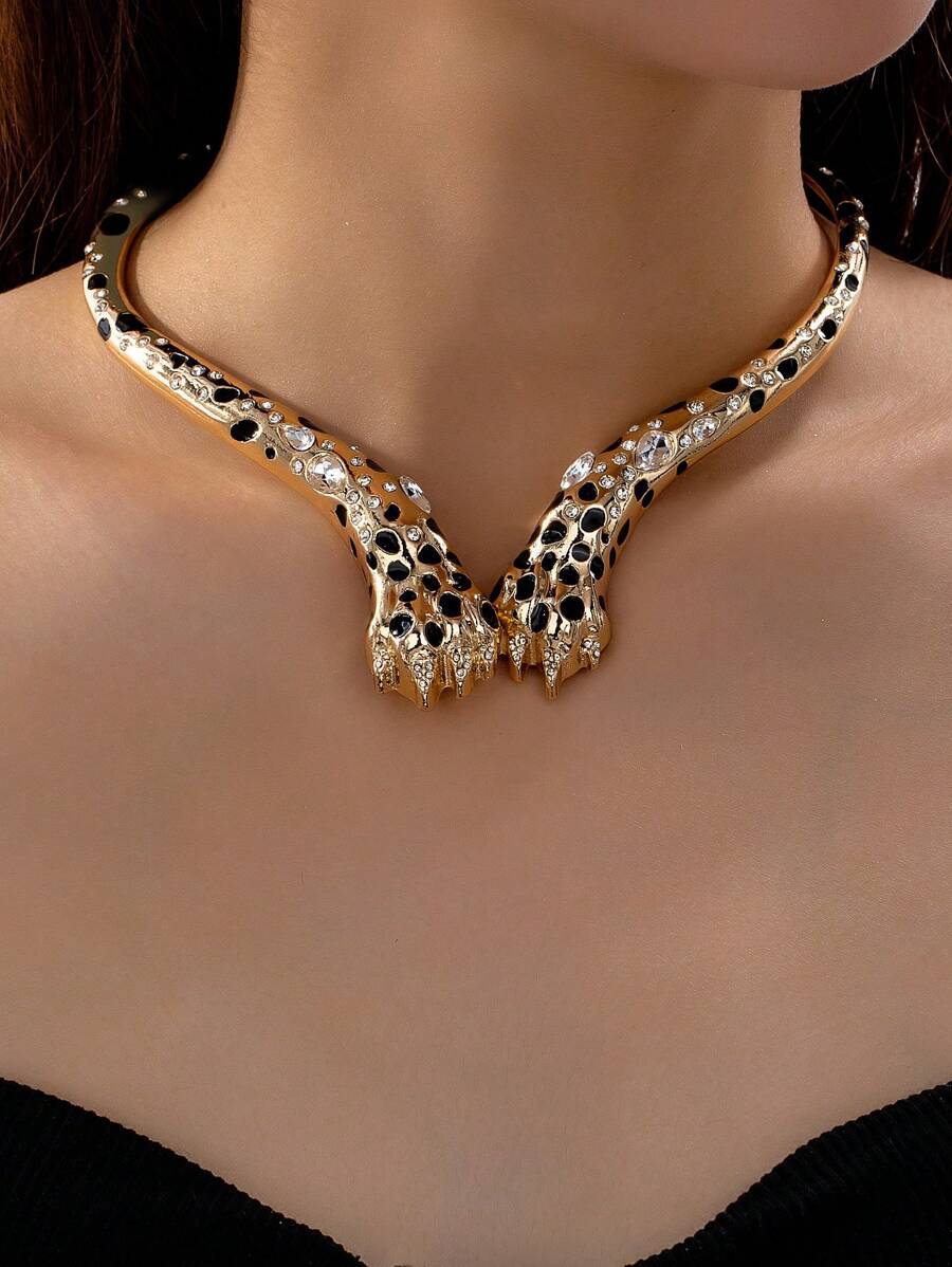 1 Stück sexy Gepard Leoparden Tier Muster Kragen Halskette, emailliertes Gepard Tiger Klauen Design Statement Halskette, luxuriöser Partyschmuck für Frauen