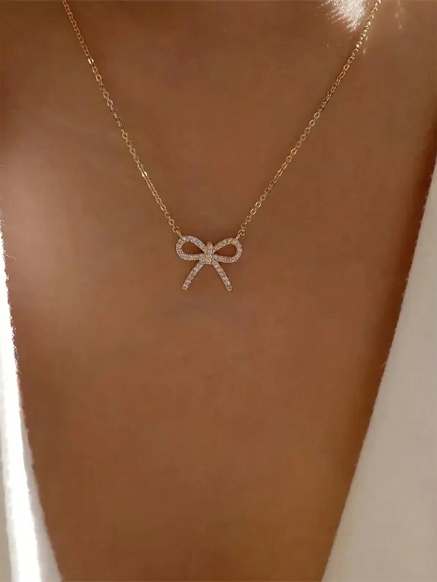 1 pièce Collier pendentif nœud élégant, accessoires de mode simples et brillants pour femmes, accessoires pour un port quotidien