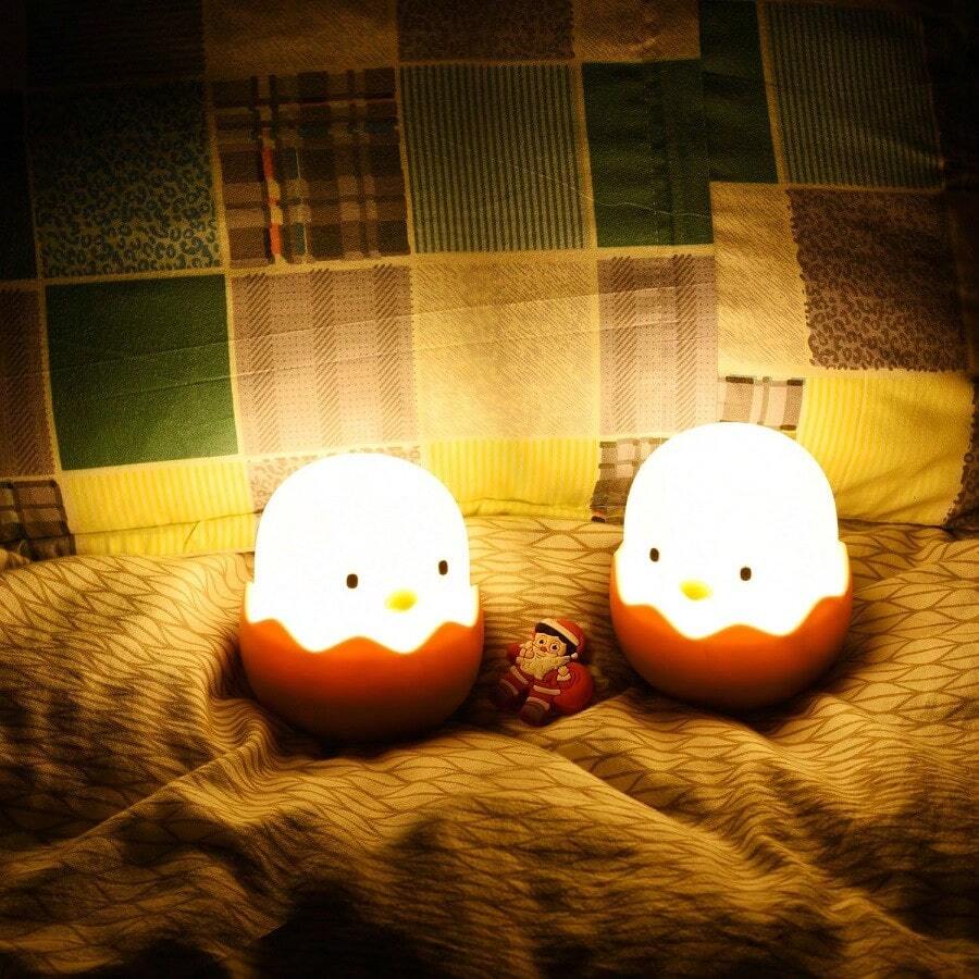 Lámpara de noche de silicona con diseño creativo de huevo de gallina LED, lámpara de noche de silicona para colocar al lado