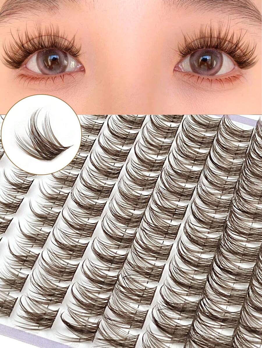 Asiteo Asiteo 120 PCS D Curl Brown Cluster Lashes Natural Look Wispy Manga Individual Lashes Fluffy Soft Eyelash Extensions