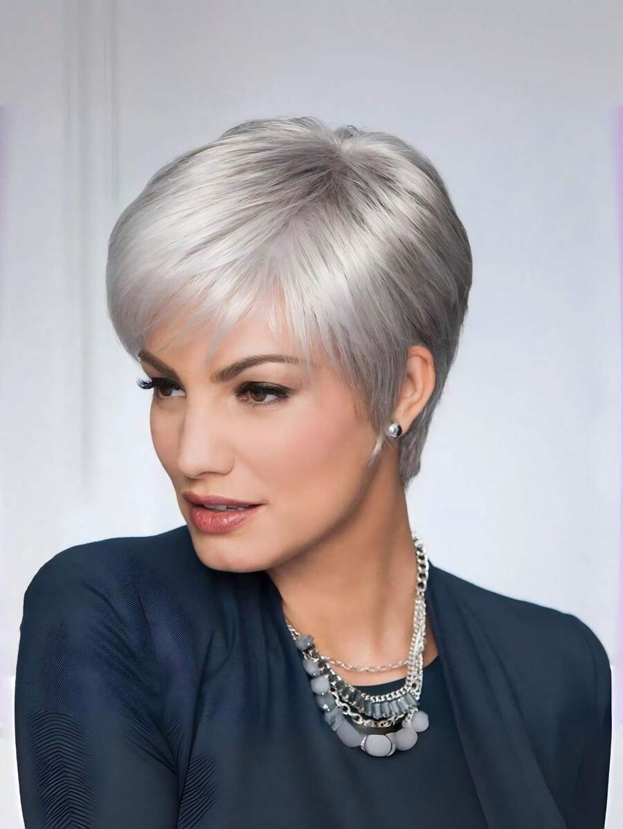 Middle-Aged And Elderly Wigs, Synthetic Wigs, Silver-Gray Grandma Wig Suitable For Daily Wear And Role Playing