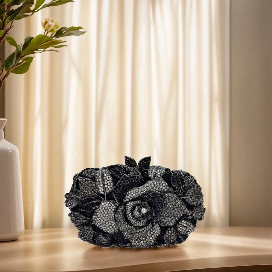 Rose Flower Crystal Purses Sparkly Rhinestone Evening Clutch For Women Wedding Party Cocktail Handbags