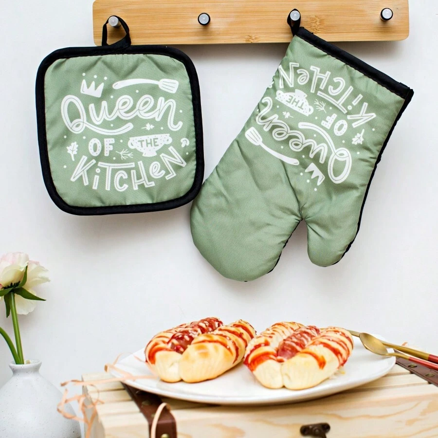 2 pièces Gants isolés noirs et gris pour four à micro-ondes de cuisine, gants épais verts résistants à la chaleur, gants de cuisson roses résistants à la chaleur