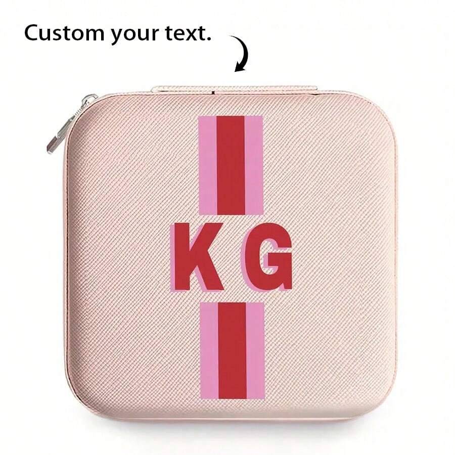 Custom Shadow Letter Striped Travel Jewelry Box - Fashionable Faux Leather Jewelry Storage Bag, Suitable For Rings, Earrings, Necklaces | Perfect Gift For Women, Ideal For Bridal Showers And Engagement Gifts.