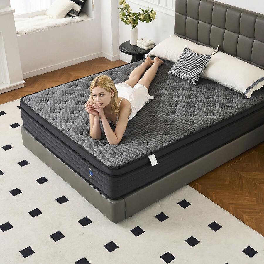 MRH 12"Inch Twin Full Queen King Pocketed Coil Black Box Mattress Hybrid Attress Innerspring Mattress Hotel Mattress