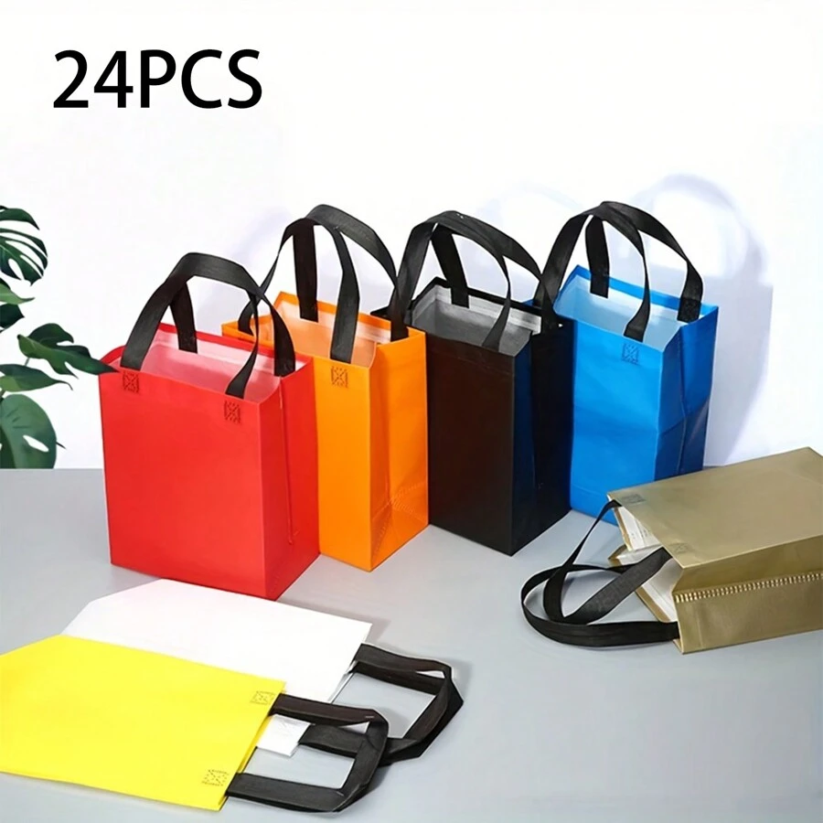 24pcs Reusable Colorful Gift Bags With Handles, Suitable For Birthday, Party, Shopping And Events (Assorted Colors)
