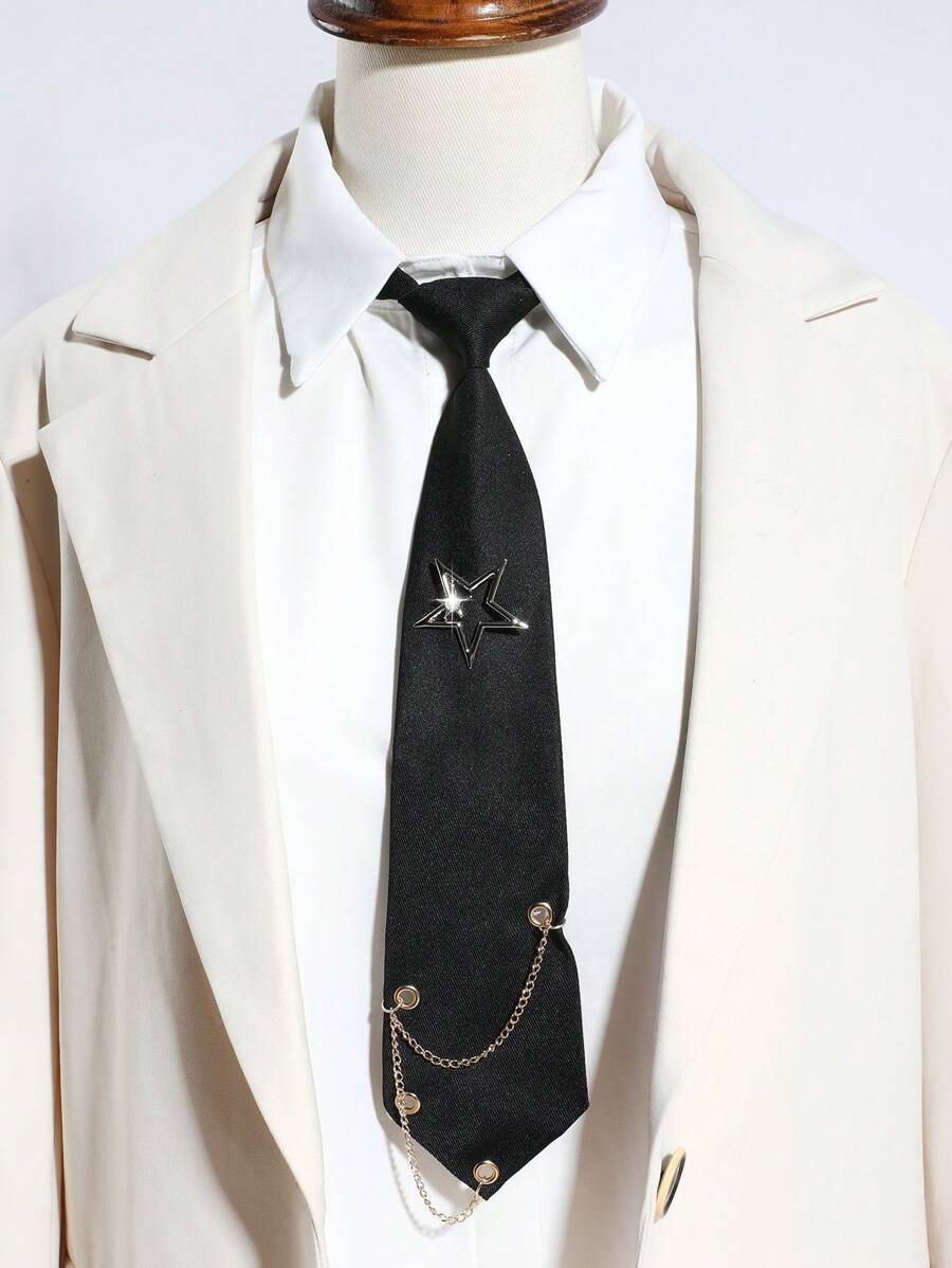 1pc Fashion Women Detachable Star Decor Hollow Out Tassel Black/Red/Green Tie, Suitable For Party, Gift, Holiday, Date, School Outfit