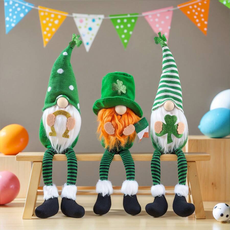 St. Patrick's Day/Irish/Green Leaves Figurine With Long Legs Sitting Pose, Holiday Home Decor Tabletop/Window Display Figurine