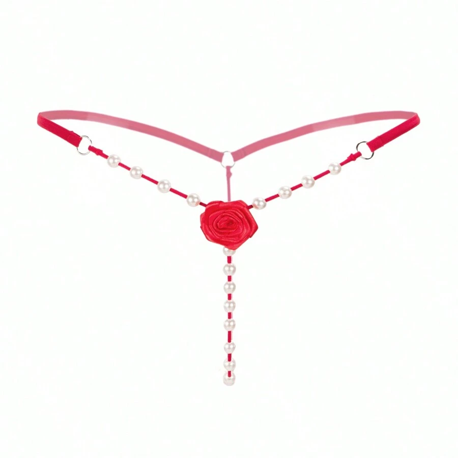 Blumen Dekor Höschen, durchsichtige ring-verlinkte Faux Perle Höschen, Damen Sexy Lingerie & Wäsche