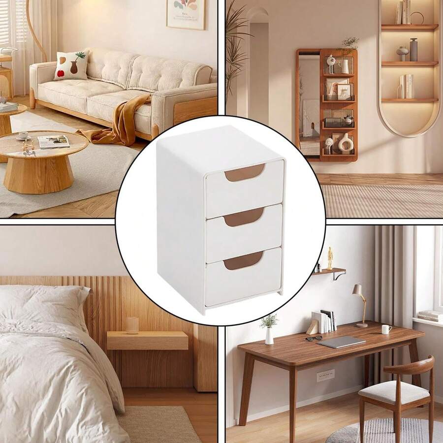 1 pieza Caja de almacenamiento de 3 capas para baño y tocador, caja de almacenamiento compacta para maquillaje y artículos esenciales, caja de papelería para escritorio, diseño sin perforación, apta para uso doméstico u oficina