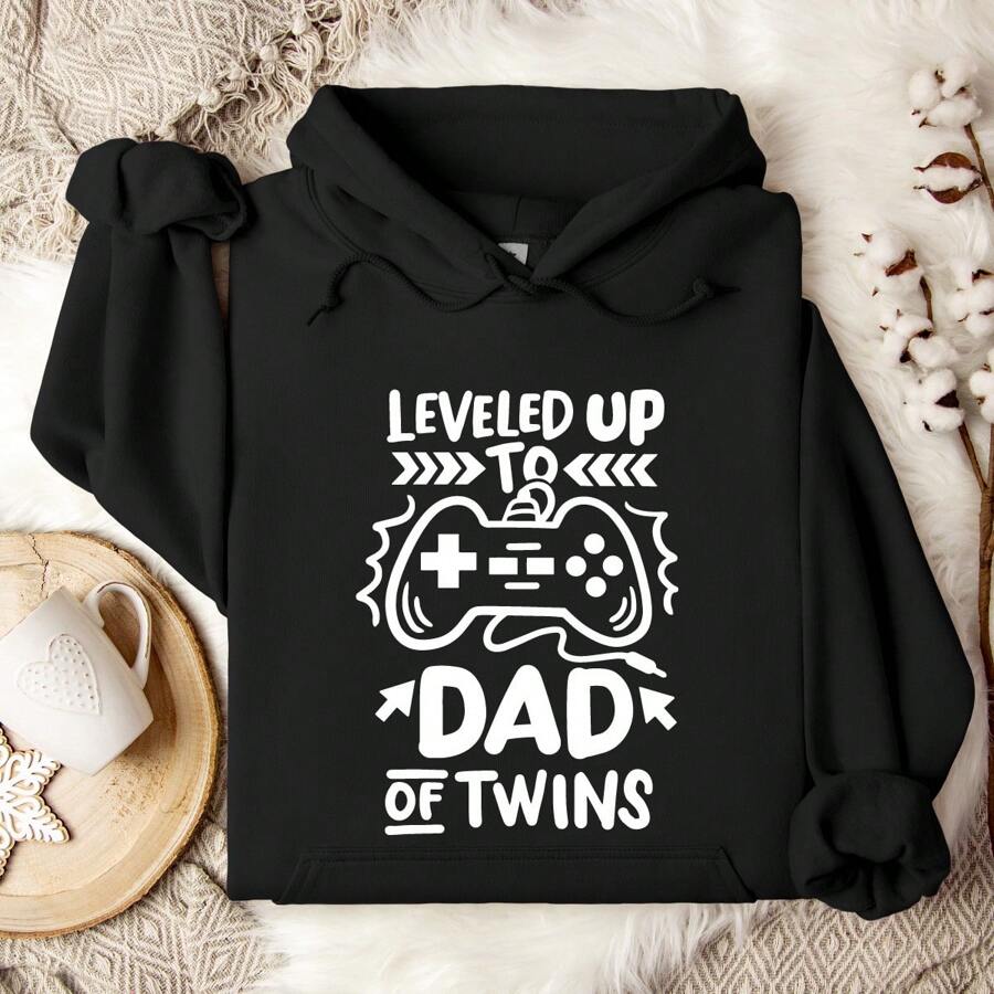Leveled Up To Dad Of Twins Hoodie, Gaming Dad Birthday Hoodie, New Dad Gift Hoodie, Father's Day, Gamer Huband Hoodie, Pregnancy Announcement Hoodie For Dad. UA-1000