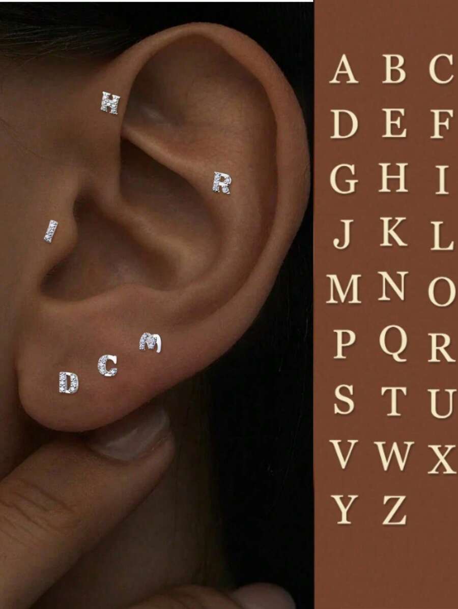 Single Hypoallergenic S925 Sterling Silver Stud Earrings Simple Tiny Initial Letter A-Z Stud Earrings For Women Sensitive Ears