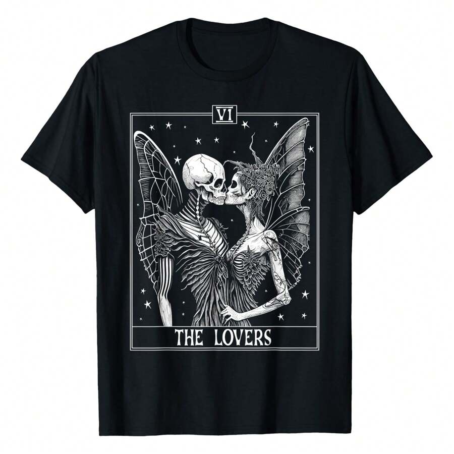 Vintage Fairycore Aesthetics The Lovers Tarot Card T-Shirt Women Unisex Men S Cotton Short Sleeve T-Shirt, Perfect For Summer Adventures, 100% Soft Fabric, Ideal For Sports, Work, And Relaxation