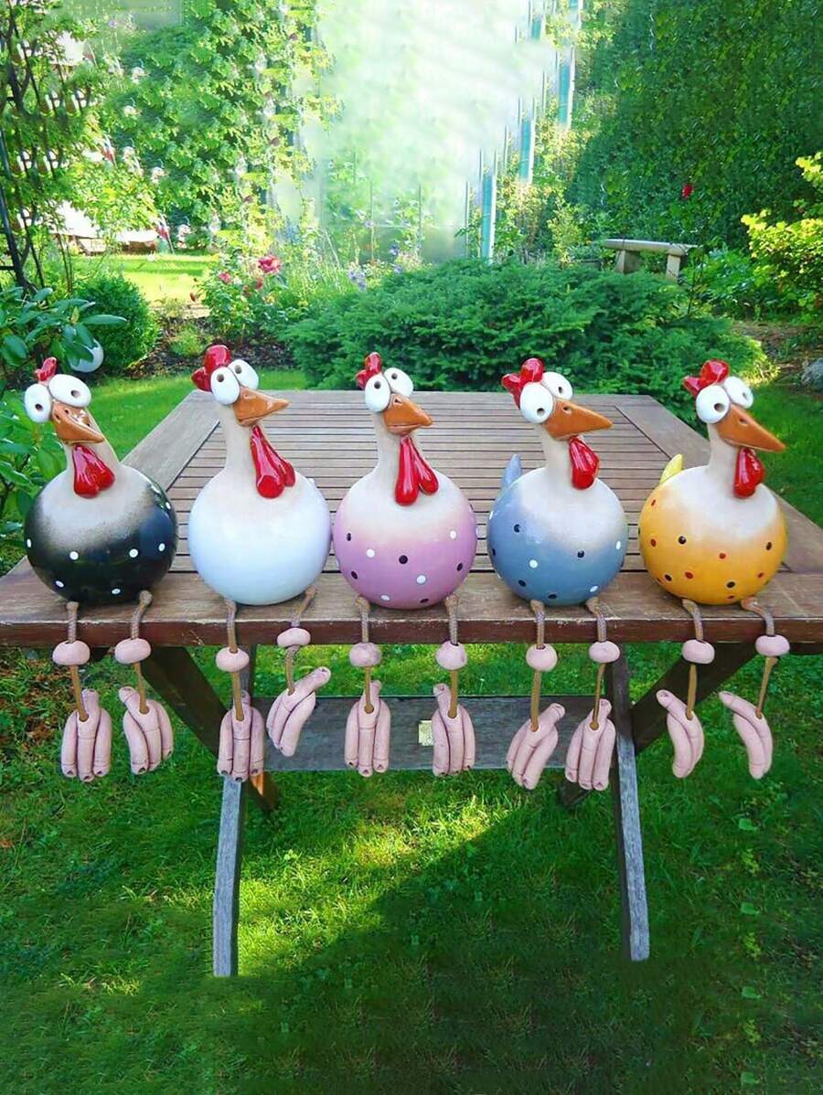 1-3 piezas de decoración de resina con patas largas de pollo, decoración de patio, pollo cómico con ojos grandes, colgante de pollo con patas largas, decoración del patio