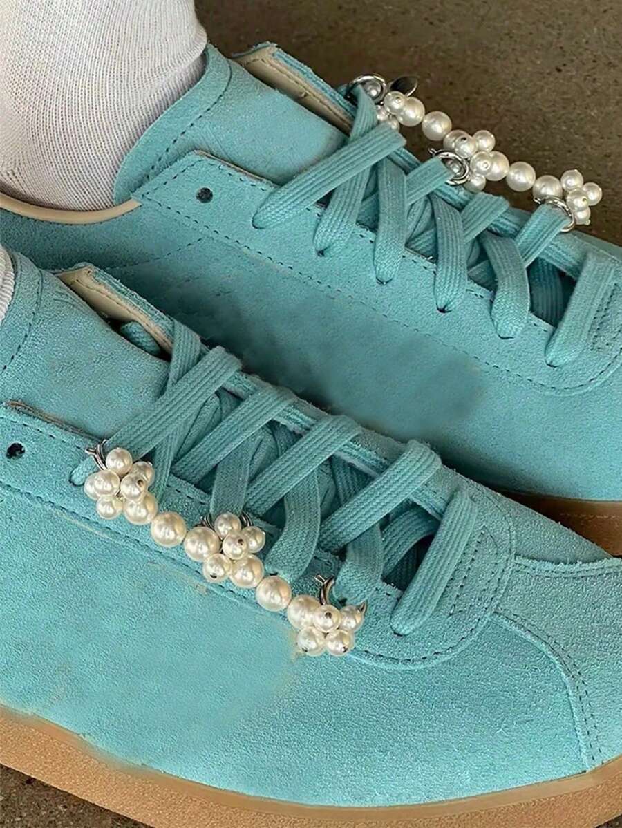 1pc Versatile Korean Style Pearl Beaded Flower Shoe Buckle, Simple DIY Athletic Shoes Lace Accessories For Spring Summer