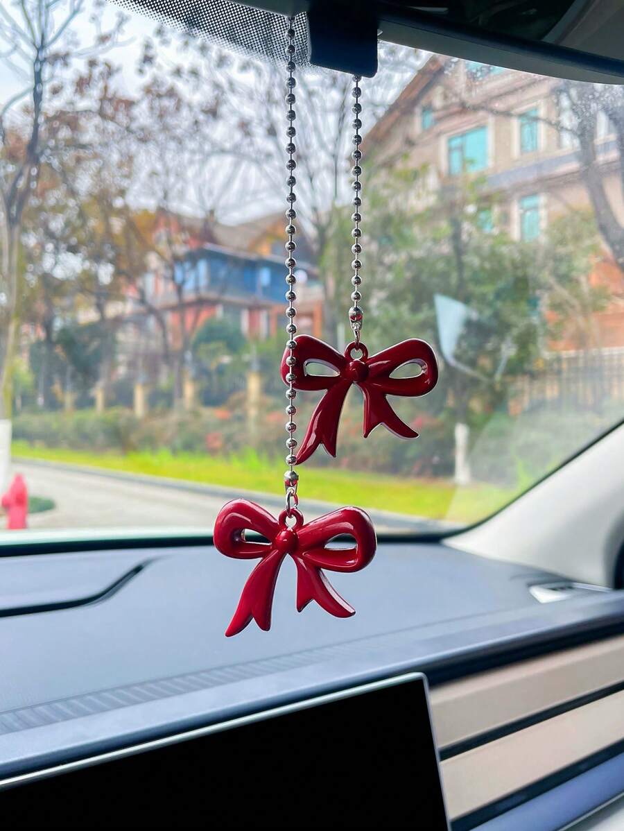 Cute Bow Tie Car Pendant, Decorative Rearview Mirror Hanging Ornament, Polka Dot Bow Tie Car Accessory (Polka Dot Bow Tie Is Single-Sided)