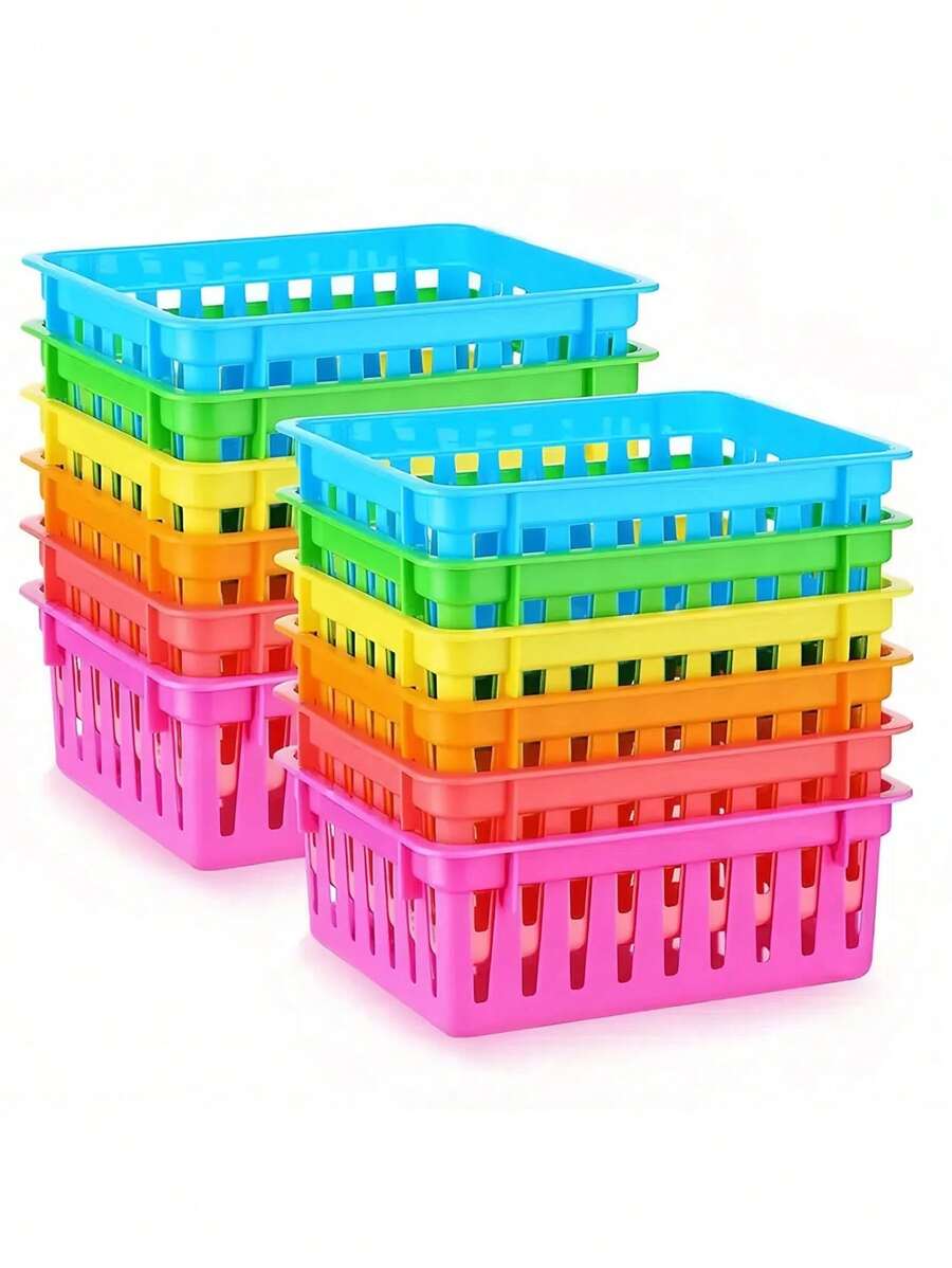 6 cestas de almacenamiento de colores para el aula, organizador de lápices para el aula, organizador de papelería para el aula, cestas de almacenamiento de plástico pequeñas, portacrayones, portapapices para uso doméstico, útiles escolares, suministros de almacenamiento, para volver a la escuela