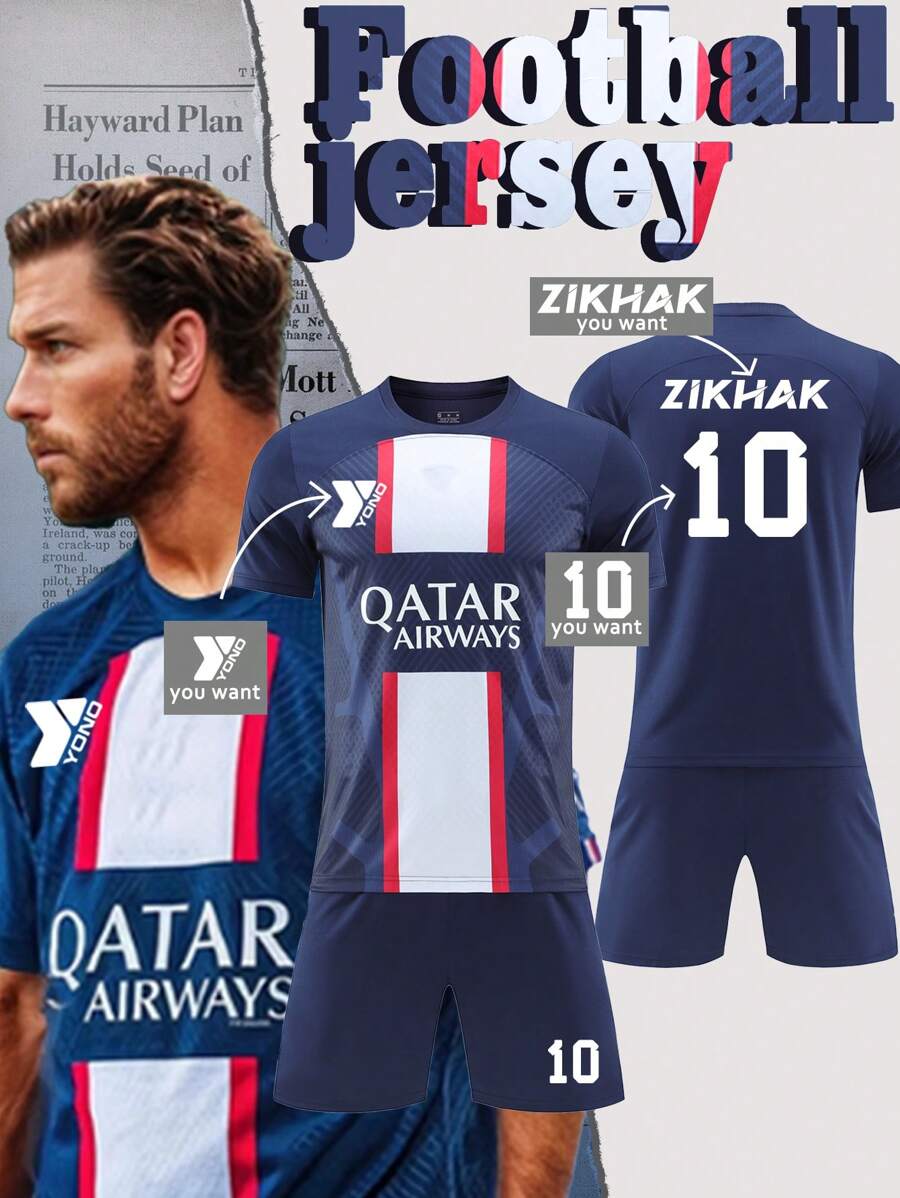 Conjunto de traje de fútbol del equipo Paris, incluye el mismo estilo que el traje de fútbol de Messi N.°10 de París. Personalizable con número, nombre y logotipo del equipo para hombres.