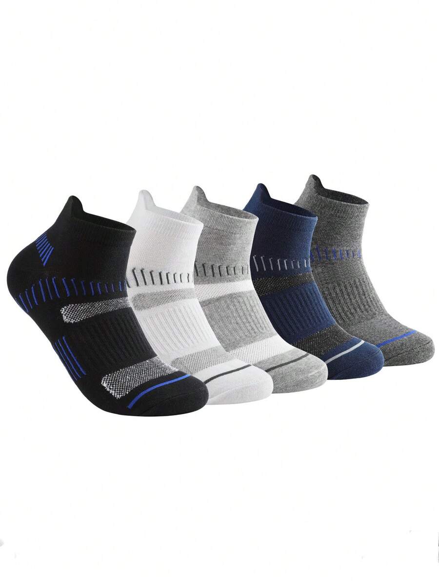 5 Pairs Men's Mid-Calf Sport Socks, Basketball And Compression Socks For Autumn