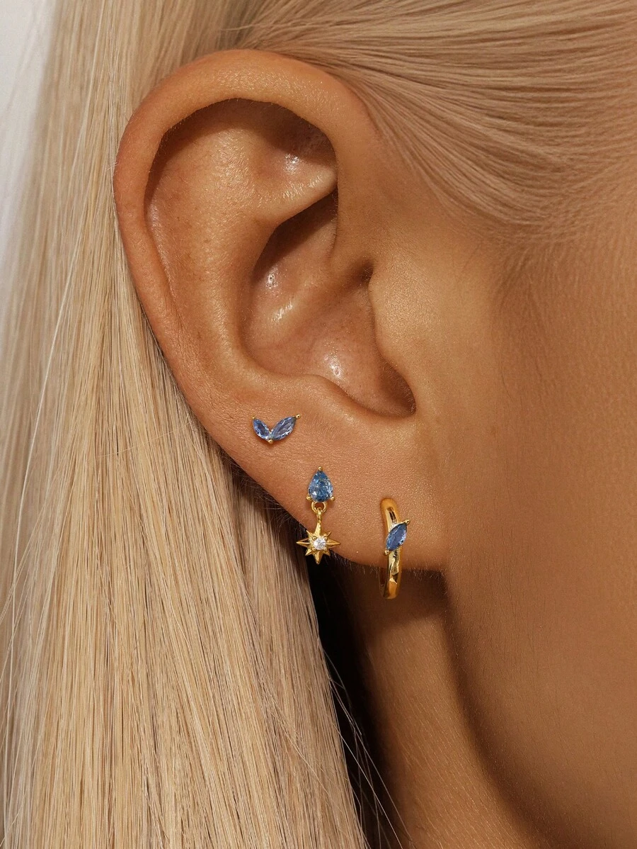 Set de 3 pendientes de plata de ley 925 con diseño de ojos para mujer, joyería de boda