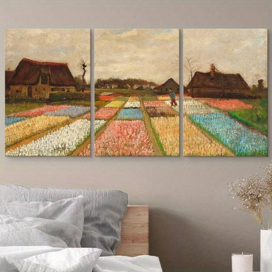 3pcs Set Of Rustic Landscape Canvas Art Prints - Serene Country Scenes, Wooden Framed Wall Decor For Living Room & Bedroom, Perfect For Home And Office