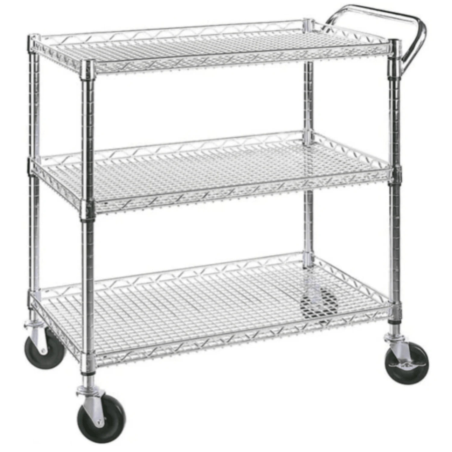 Heavy Duty 3 Tier Rolling Utility Cart Kitchen Cart On Wheels Metal Serving Cart Commercial Grade With Wire Shelving And Handle Bar For Kitchen Office Hardware Outdoor Decor