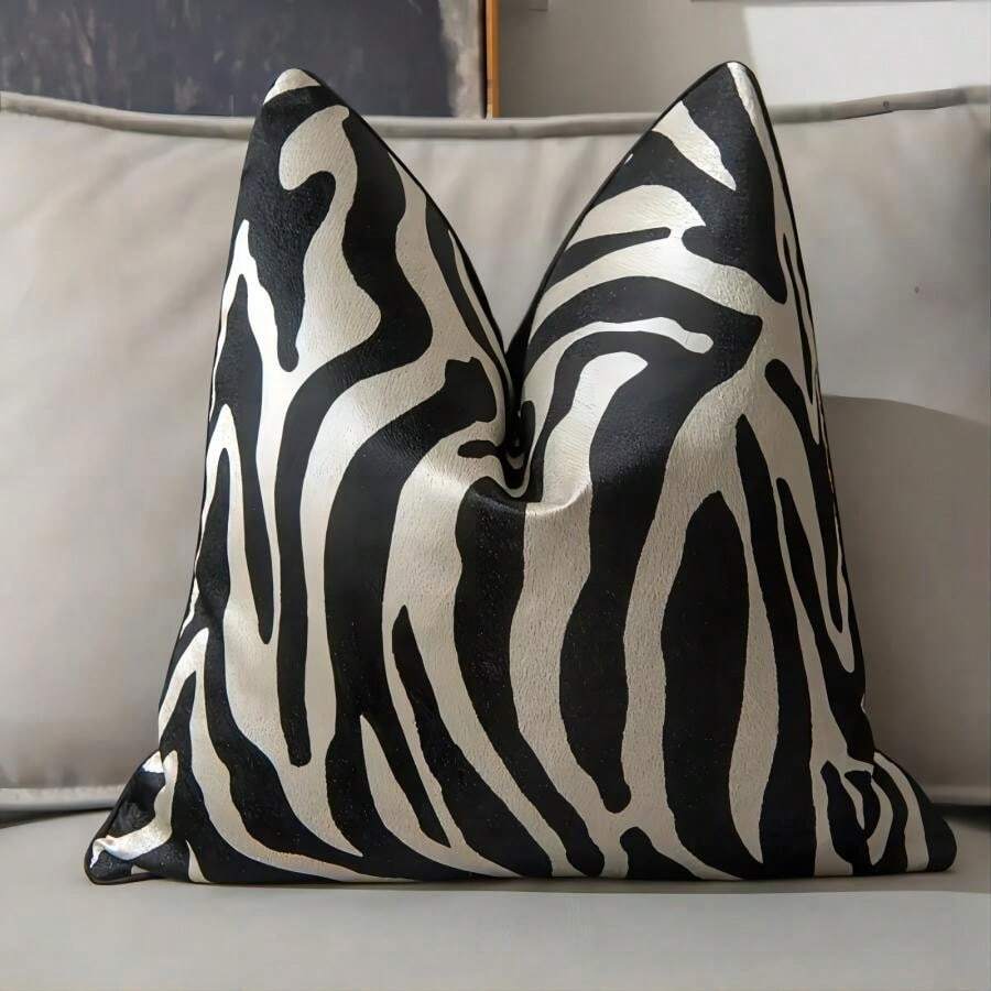 1pc Polyester Throw Pillow Cover, Multi-Color Abstract Texture, Geometric Lines, Zebra, Leopard Print, Black, Brown, Gold, Luxury Single-Sided High-Precision Jacquard, For Living Room, Sofa, Car, Home Decor, Party Decor (No Pillow Insert)