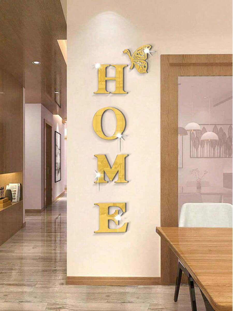 5 bucăți autocolante de perete cu oglindă 3d acrilice slogan pentru acasă pentru decorarea ușii de intrare pentru hol și decor camera de desen