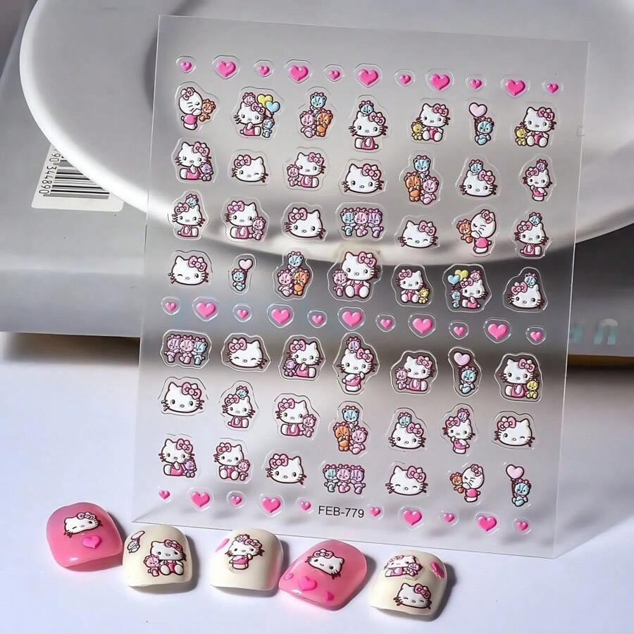 Sanrio Nuovi adesivi per unghie a forma di gattino carino, decalcomanie piatte per arte di unghie, adatte per tazze, telefoni, forniture scolastiche, back to school