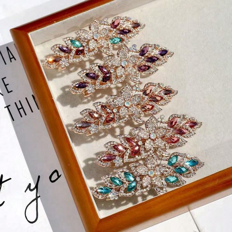 1pc Floral Hairpin With Springs, Rhinestone Elegant Vintage Inspired Hair Clip, Romantic Half-Up Hair Accessory For Women, Suitable For Everyday And Special Occasions Home Bathroom Decor