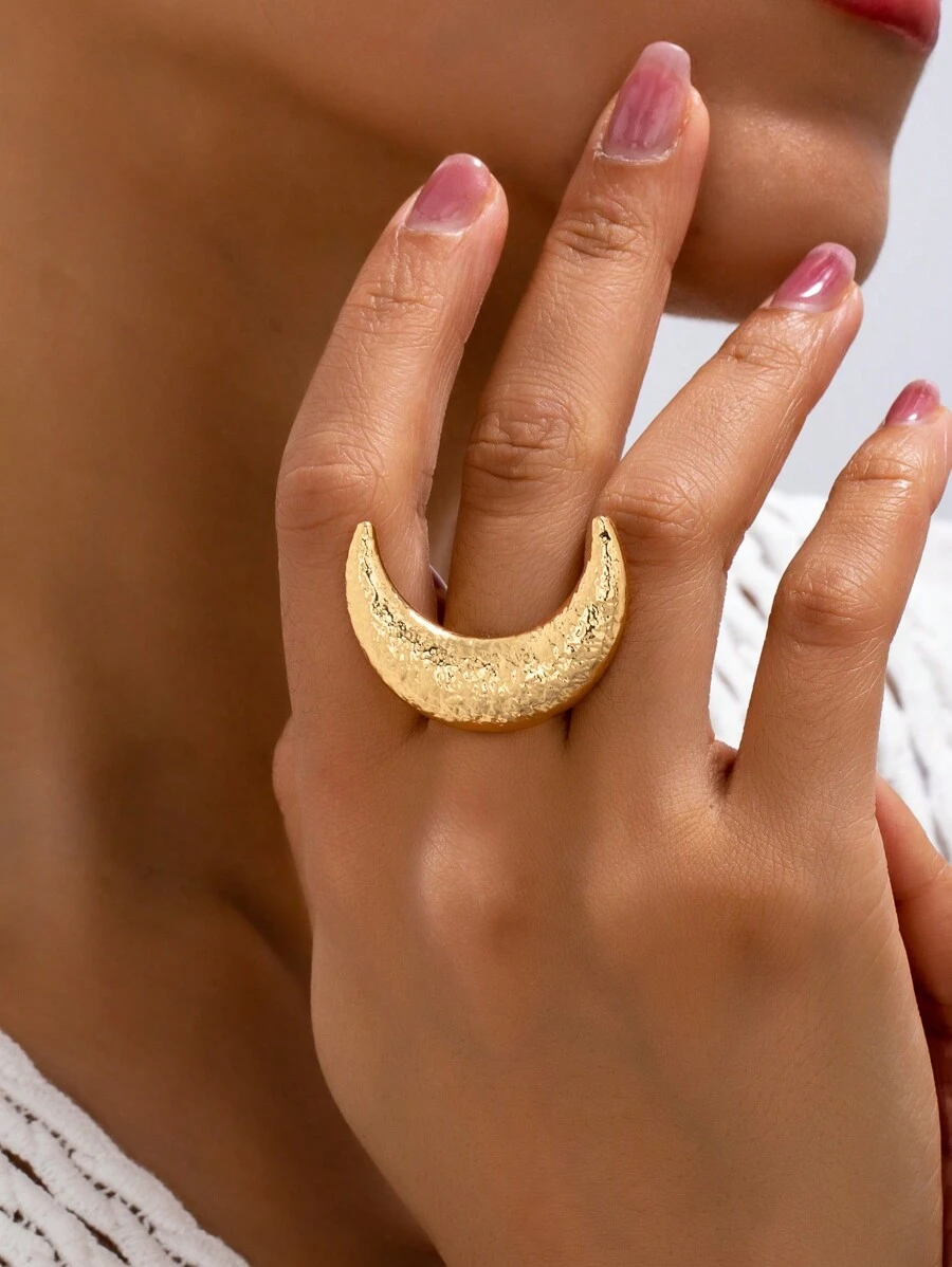 1 pieza Anillo de moda con forma de luna creciente dorada exagerada, apto para fiestas, festivales, celebraciones, Eid Al-Fitr