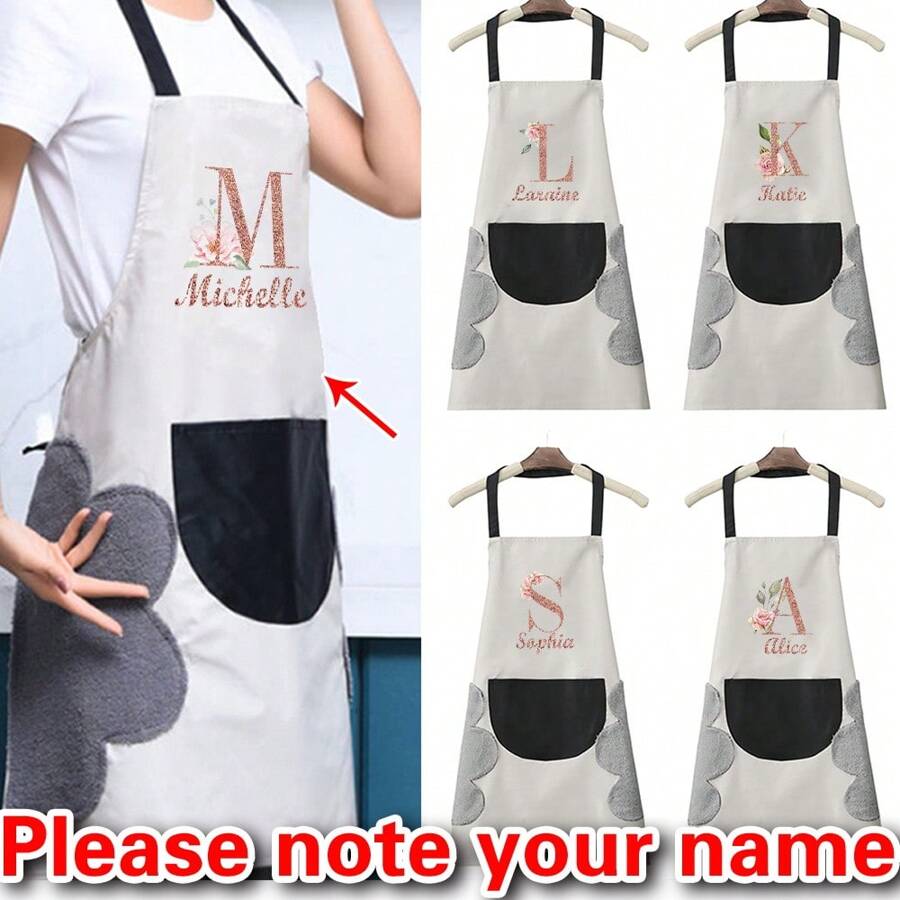 1 pièce Tablier de nettoyage des mains personnalisé, imperméable et anti-huile. Motif personnalisé de nom et initiales de A à Z, style nordique. Robe de cuisine sans manches pour hommes et femmes, vêtements de travail à la maison. Tablier de cuisine et de nettoyage des mains, résistant à l'huile et imperméable, universel sans manches pour hommes et femmes. Boost du bonheur des femmes