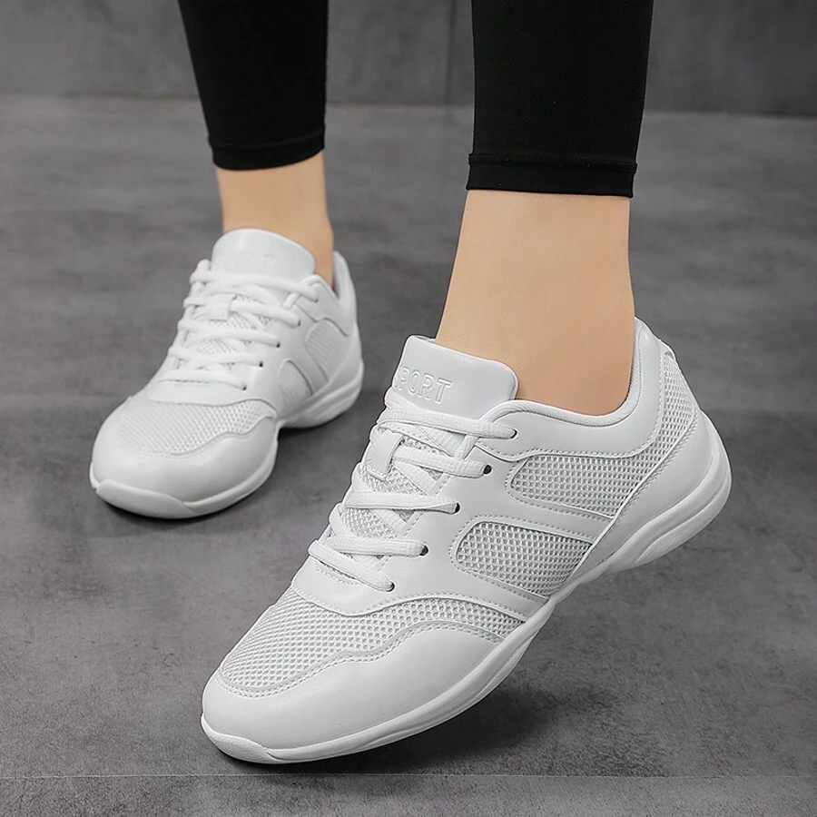White Cheer Shoes Girls Cheerleading Shoes Women Jumping Tumbling Exercise Aerobic Fitness Dance Training Sneakers