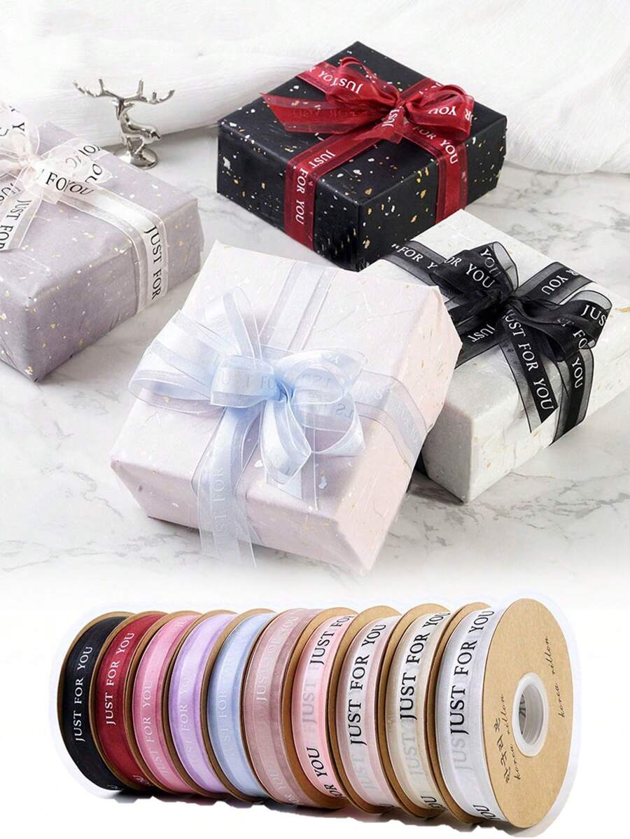 40 Yards/Roll "Just For You" English Text Tulle Ribbon, Multicolor Silk Organza Ribbon For Gift Packaging, Cake Decoration, Florist Supplies, Floral Bouquet Wrapping